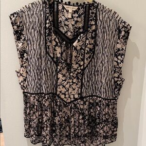 Rebecca Taylor Black and Cream Floral Blouse